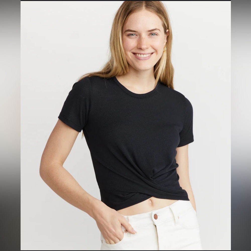 NWT Marine Layer Black Ribbed Cropped Front Knot Tee